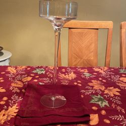 16” Tall Pulled Clear Glass Stem Pillar Candle Holder