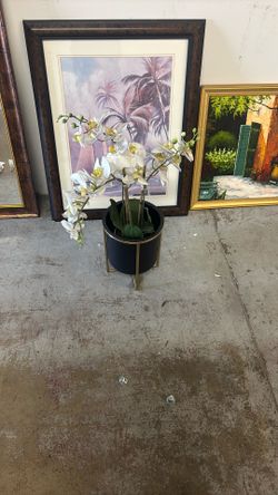 Large Artificial White Orchid – Modern Black/Gold Pot