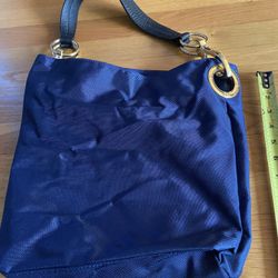 JPK Paris 75 Blue  Nylon Shoulder Bucket Hobo Bag Purse Handbag Leather Strap