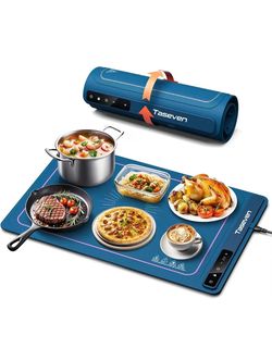 Food Warming Mat,7 Temp,4H Timer,Thermochromic Line,Kids Lock,Blue 8s Quick Full Surface Heating&Auto Shutoff,Multi-use for Warming,Defrosting,Dough F