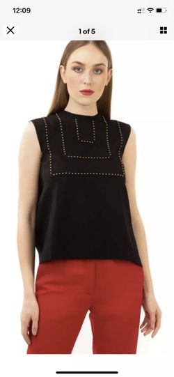 VALENTINO Knitted Top Size M Cape Effect Studded Sleeveless Crew Neck MSRP $1995