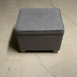 Small Hinged Grey Storage Ottoman!