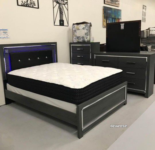 $40 Down Payment🛍 Finance🛍 
[SPECIAL] Kaydell Black LED Panel Bedroom Set
Queen Bed, Dresser, Mirror And Nightstand 