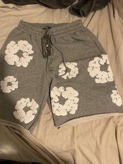 Grey denim tear shorts