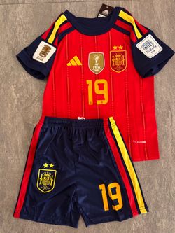 Kids Size 26 Youth XL Spain 2026 World Cup Champs ⭐️⭐️ ‘Lamine Yamal 19’  Home Jersey Set