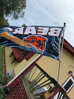 Vtg 5’x3’ Chicago Bears NFL Football Team Flag w/Pole OBO