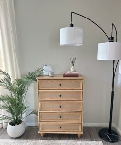 5 Drawer Coastal Rattan Dresser Chest