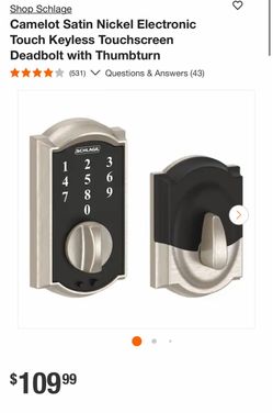 Shop Schlage Camelot Satin Nickel Electronic Touch Keyless Touchscreen Deadbolt with Thumbturn