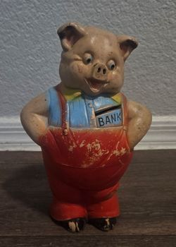 1950s/1960's Anthropomorphic Chalkware Pig Coin Bank $20