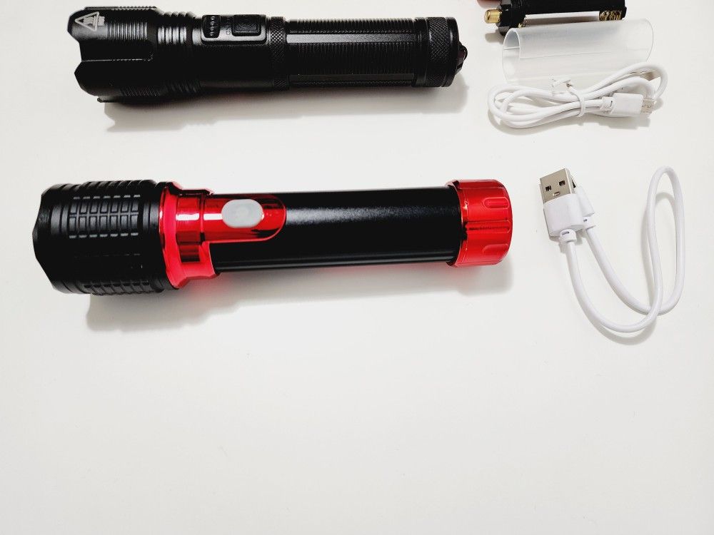 2pcs LED Flashlight Ultra Bright Zoom Torch Portable Ignition Zoomable Flashlight for Camping Hunting USB Rechargeable Lamp Light

