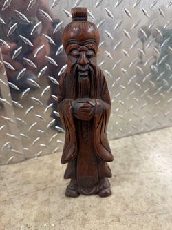 Antique at Least 160 Years Old Luo-Han Hand Carved Wood Figure 8" Tall