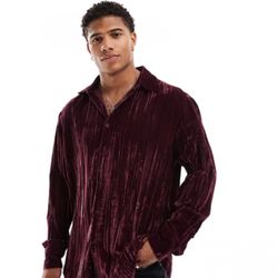  ASOS Men's (M) Burgundy Velvet Crinkle Dress Shirt (New/Unused)