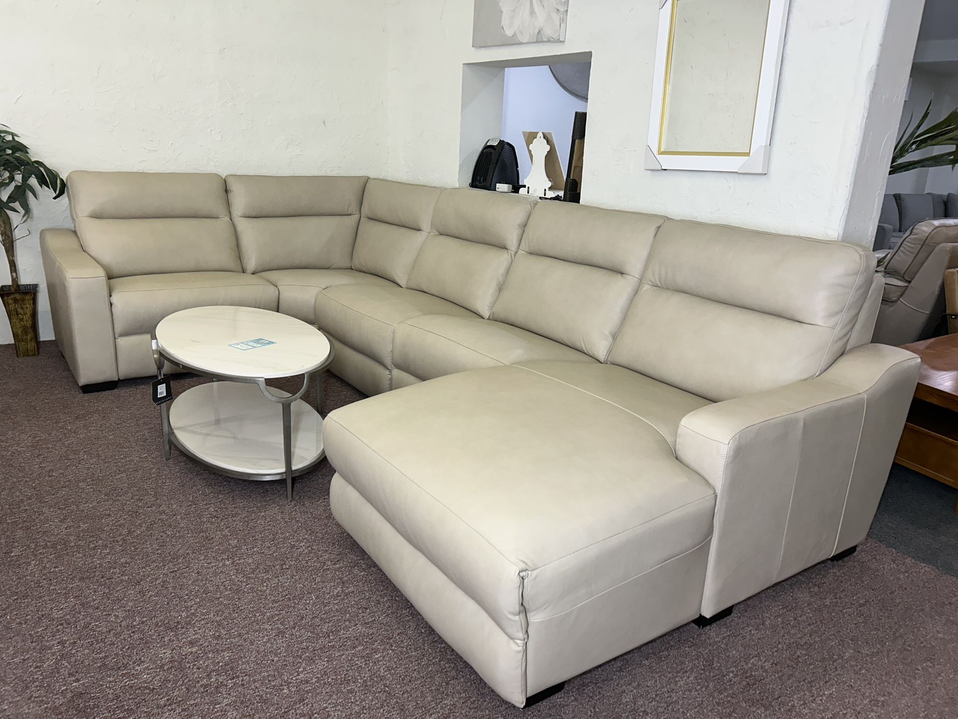 Furniture- 5 Pc 100% Real Top Grain Leather Sectional With 2 Power Recliners- Gabrine