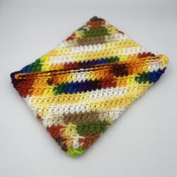 Crochet Vintage 70s Crochet Potholders /Hot plate mat orange yellow green brown