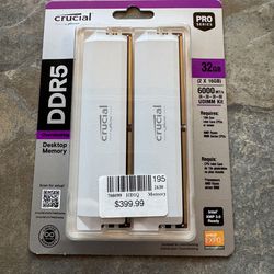 Crucial Pro Series DDR5 32GB (2x16GB) 6000 MT/s UDIMM Intel XMP AMD EXPO White