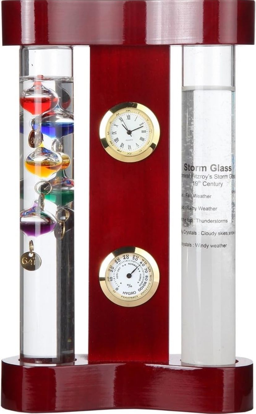 Lily's Home Analog Weather Station, with Galileo Thermometer, a Precision Quartz Clock, Analog Hygrometer, and Fitzroy Storm Glass Weather@H3-444