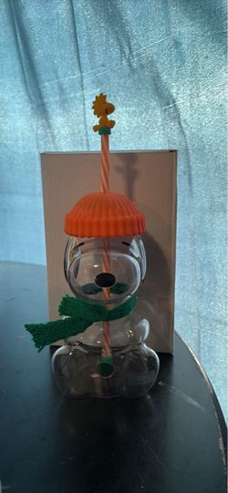 Starbucks Peanuts Snoopy Glass Cup with Straw