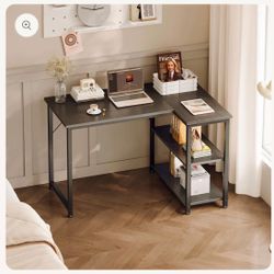New - 40” L-Shaped Corner Desk with Storage Shelves – Black