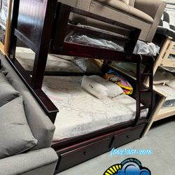 Solid Cherry Bunk Bed Complete Set With Mattresses 