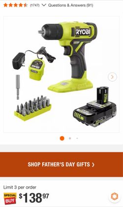 Ryobi ONE+ 18V 3/8" Drill/Driver Kit