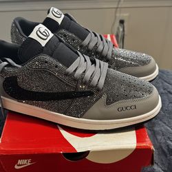 Custom Swarovski x Men’s Gucci Collab with Air Jordan 1 Retro Low OG "Grey Death” RARE!