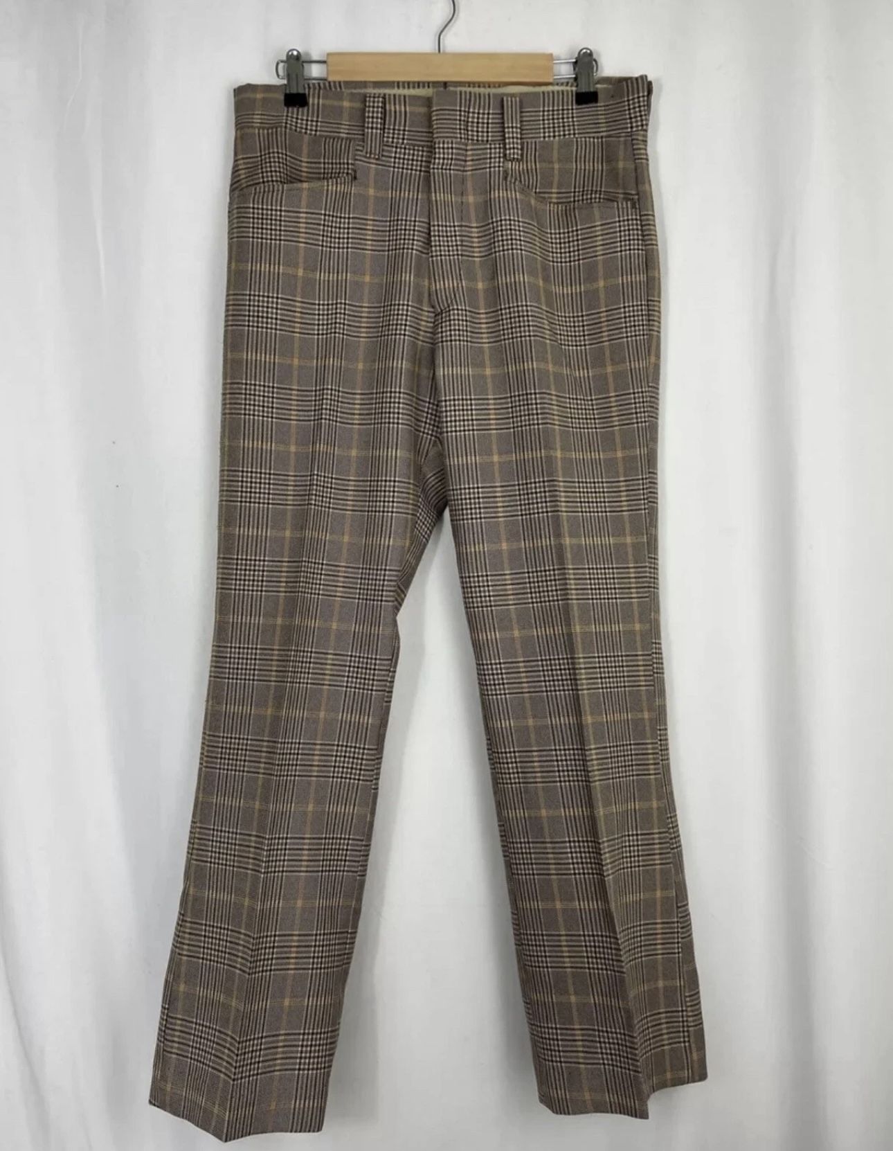 Vintage MW Brand Plaid Pants Brown Gold Tan 34x29 12”rise Pleated