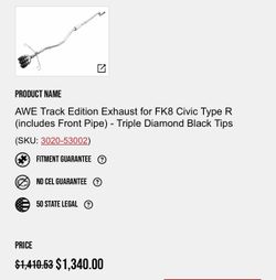 AWE Track Edition Exhaust for FK8 Civic Type R (includes Front Pipe) - Triple Diamond Black Tips