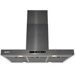 AKDY 36-in Convertible 343-CFM Black Stainless Steel Island Range Hood