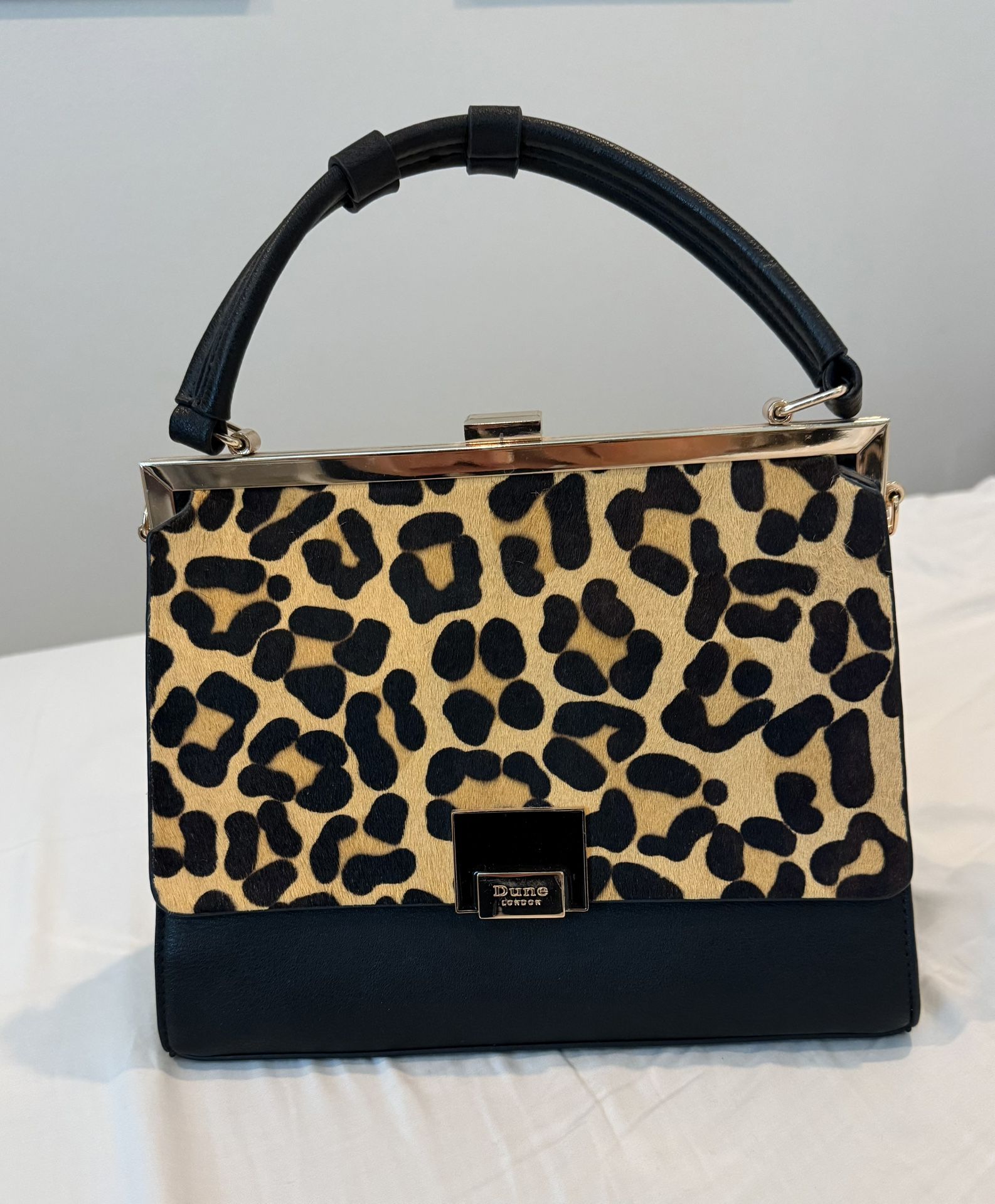 Dune London Leather Satchel – Leopard Print Haircalf Top Handle Purse