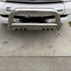 Stainless steel bull bar for Toyota vehicle.