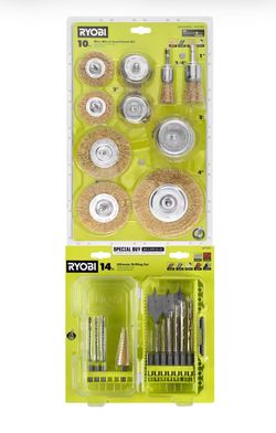 RYOBI Wire Wheel Assortment Set (10-Piece) AND RYOBI Ultimate Drilling Set (14-Pieces)
