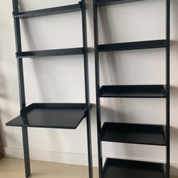 Leaning Wooden Wall Desk And Shelving 