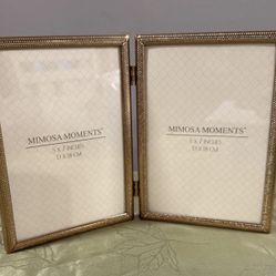 MIMOSA MOMENTS Brass Metal Double Picture Frame 5x7