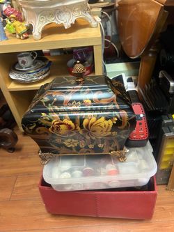 Black Floral Decorative Storage Box with Gold Accents