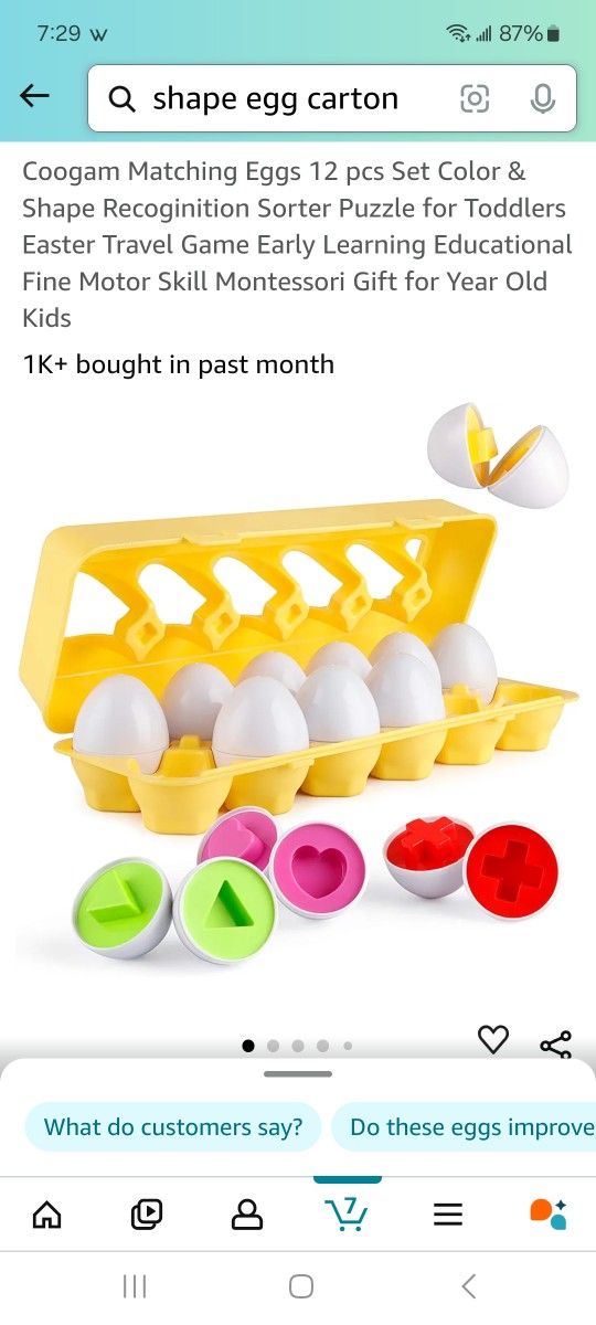 Early Learning Matching Shapes Eggs