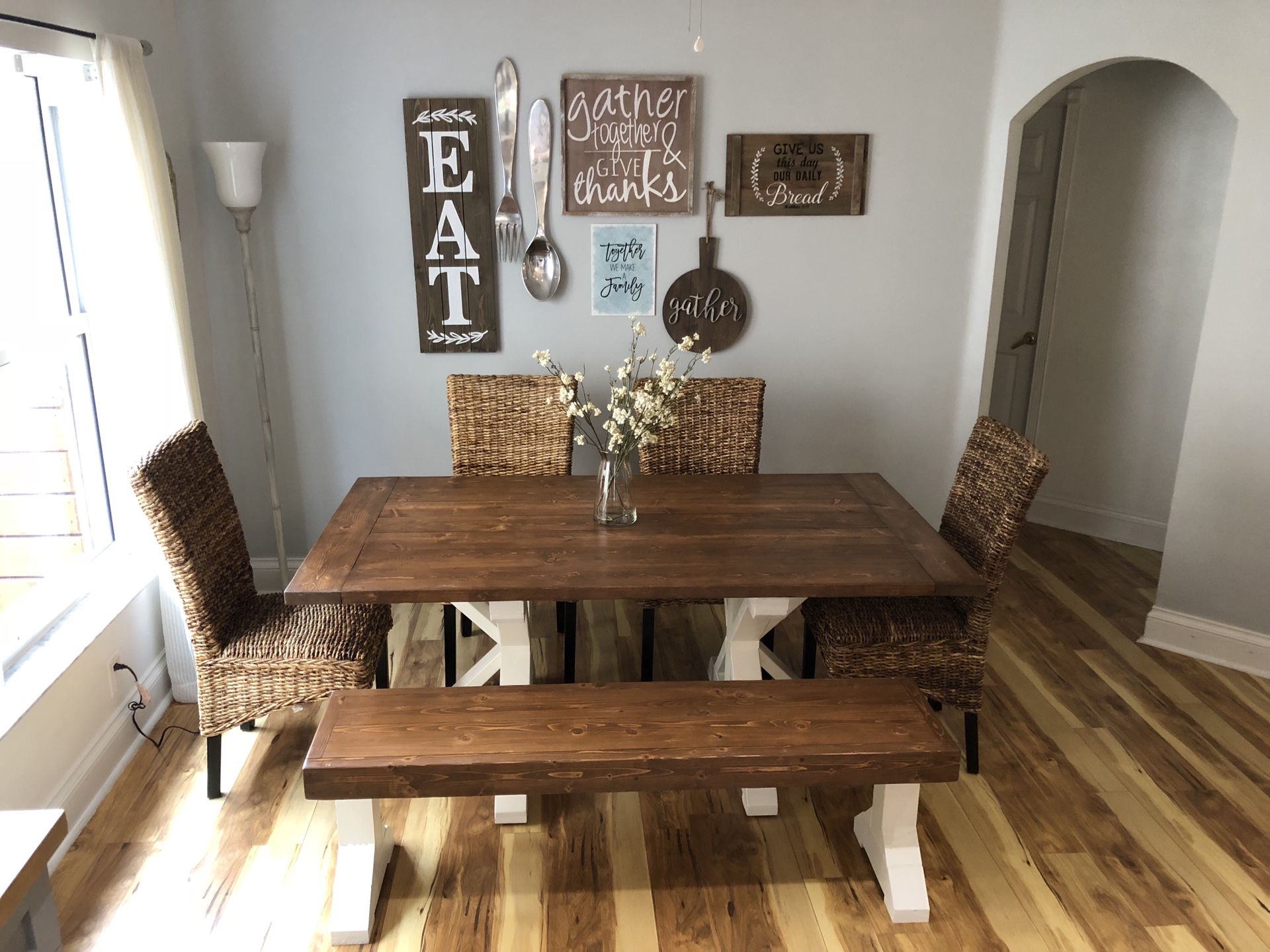Farmhouse dining table w/ matching bench