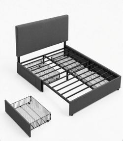 Bed Frame Queen Size with Headboard and 4 Drawers