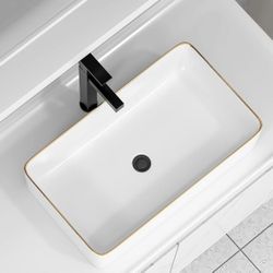 Fulorni Rectangular Ceramic Vessel Sink With Gold Rim - $100 OBO (Portland)