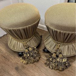 Upholstered Foot Stools set - 20’ tall w Turtle Legs