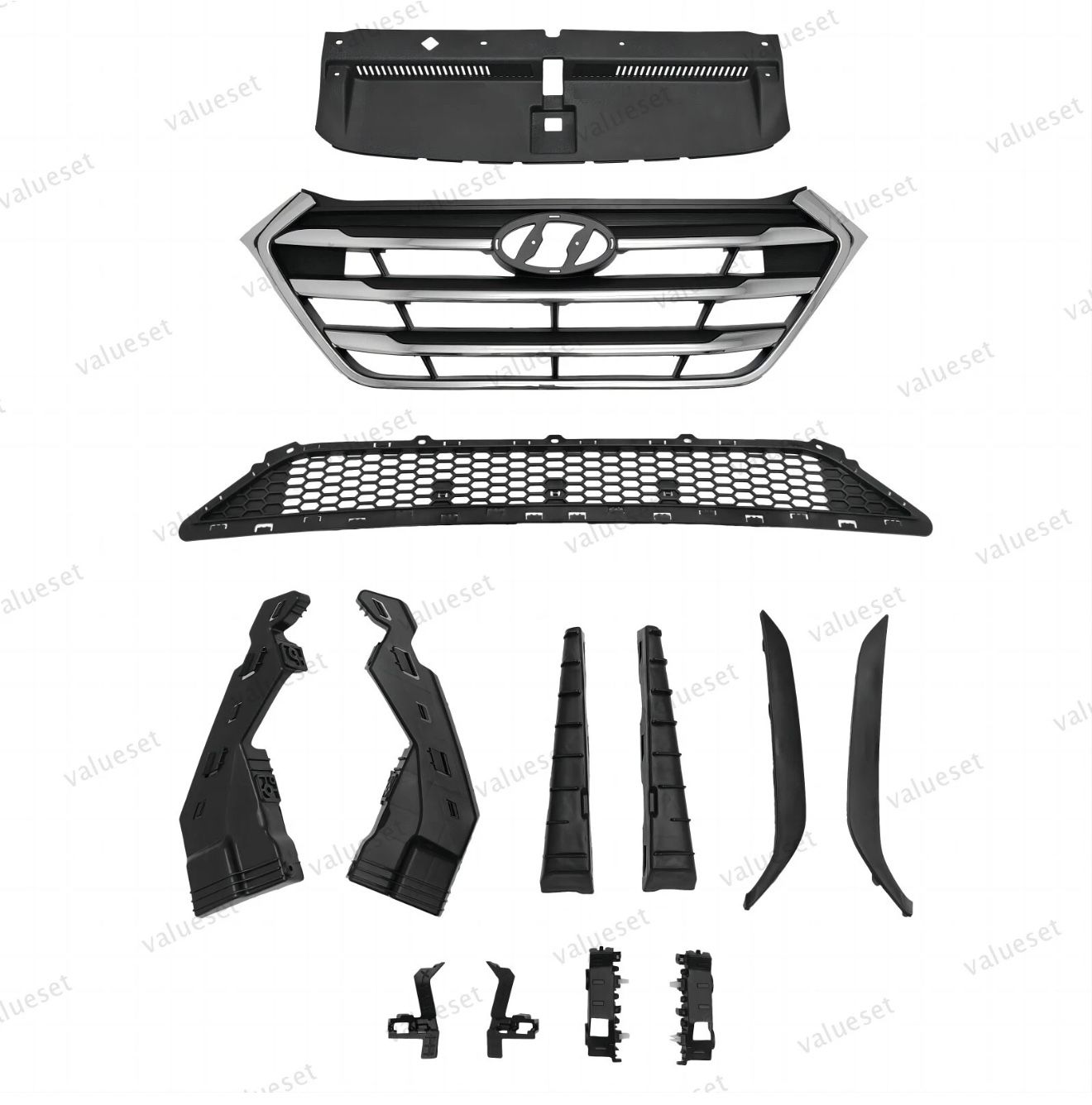 13PC  Hyundai Tucson 2016-2018 Upper Lower Chrome Grille Bumper Side Brackets Set Grill