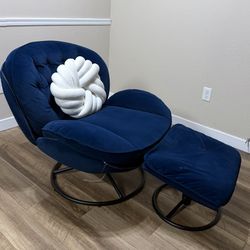 Chair With Blue And Yellow Ottoman 