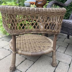 Wicker Table W/glass Top 2- Tier