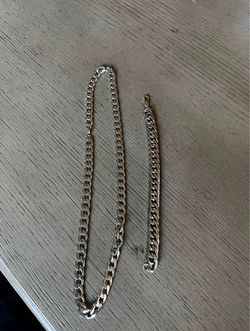 Silver Cuban Link Chain Necklace and Bracelet