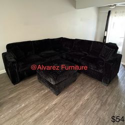 Corduroy sectional sofa with ottoman