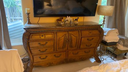 AICO by Michael Amini Eden Provincial Wood Dresser with Marble Top