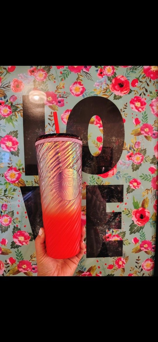 Starbucks tumbler with an iridescent finish. Features a vibrant red color. Brand NEW WITH TAGS!