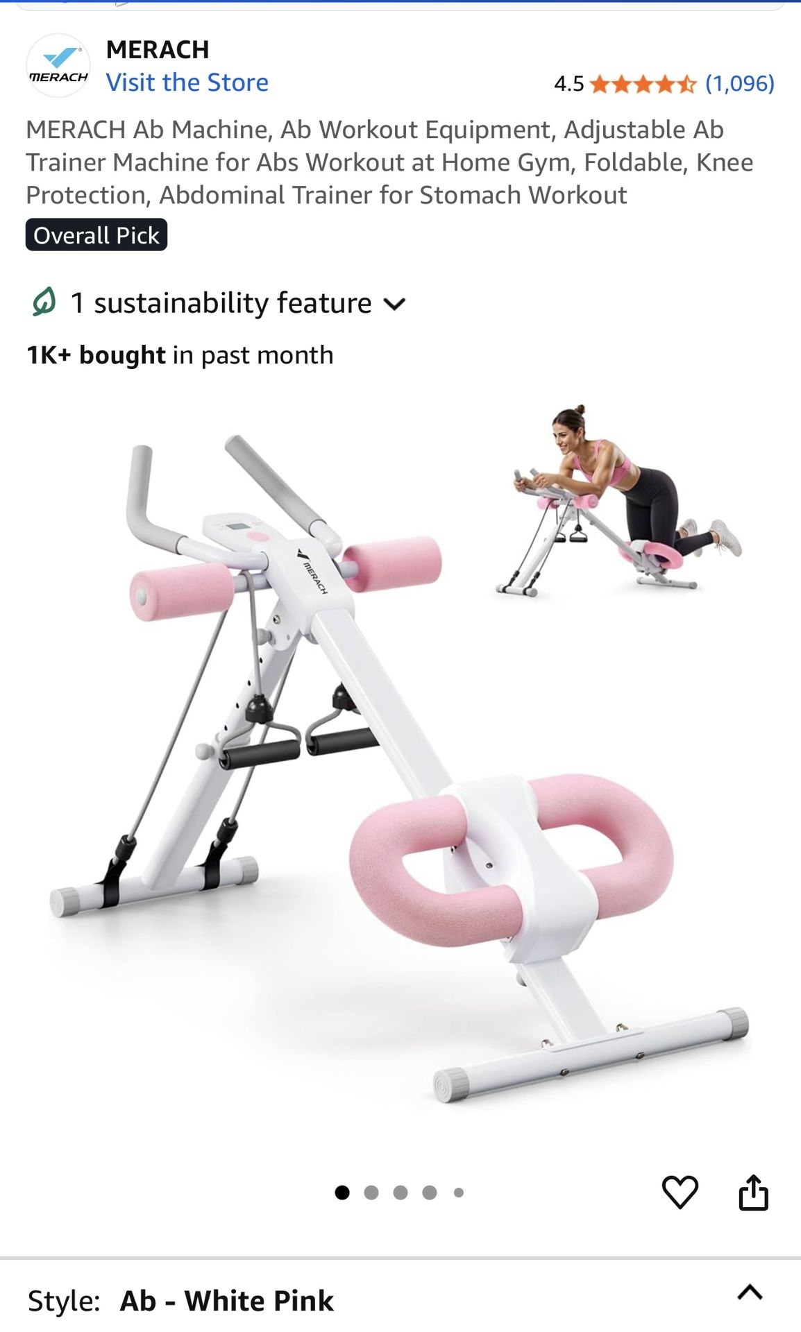 Merach Adjustable Ab Trainer Machine- White And Pink