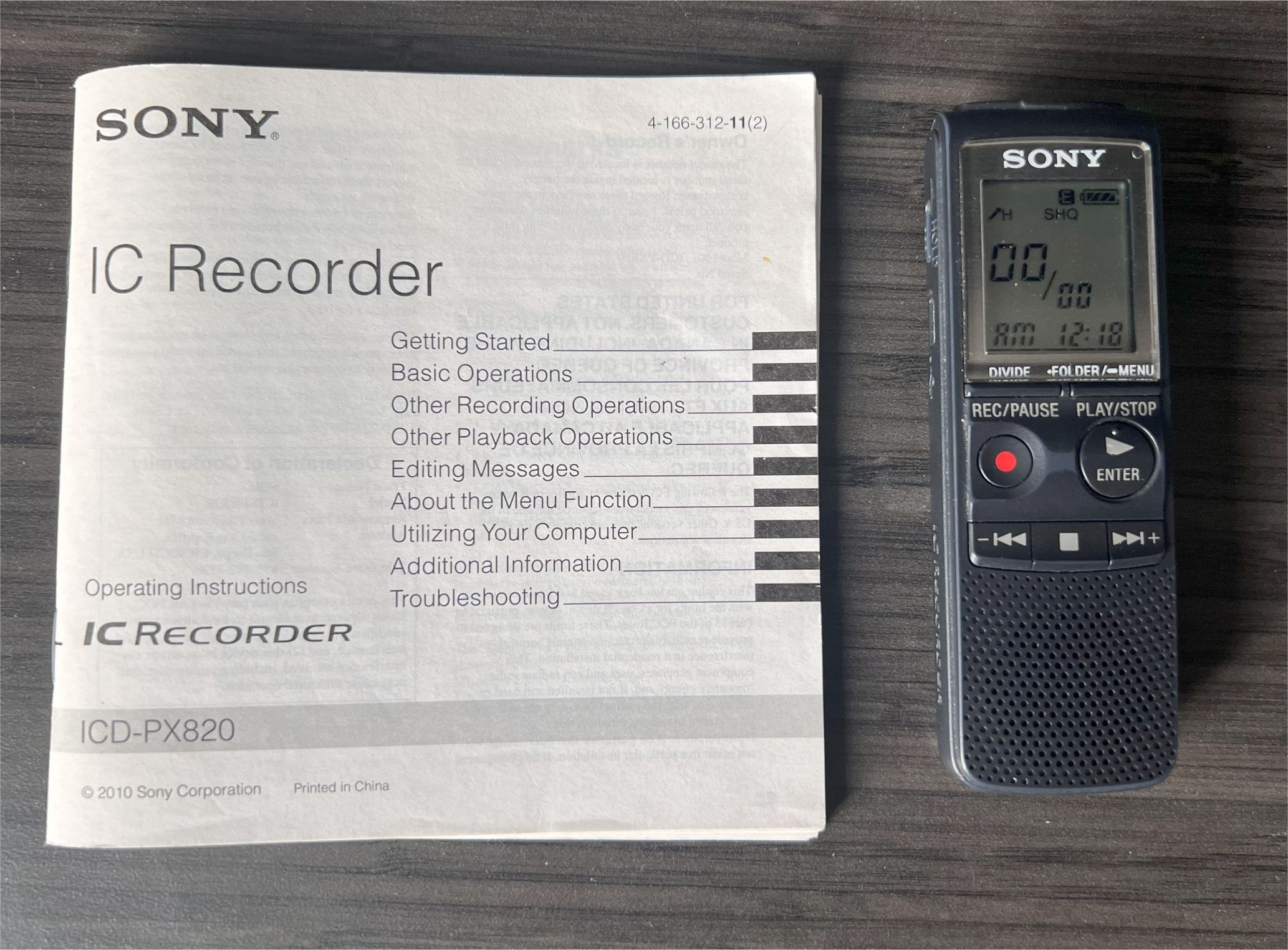 Sony IC Recorder ICD-PX820 Digital Voice Recorder w/ Manual