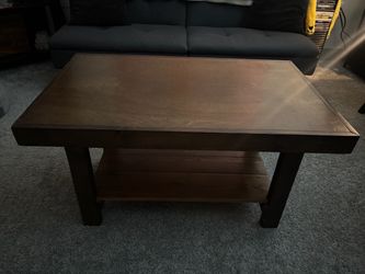 Handmade Dark Wood Coffee Table with Lower Shelf