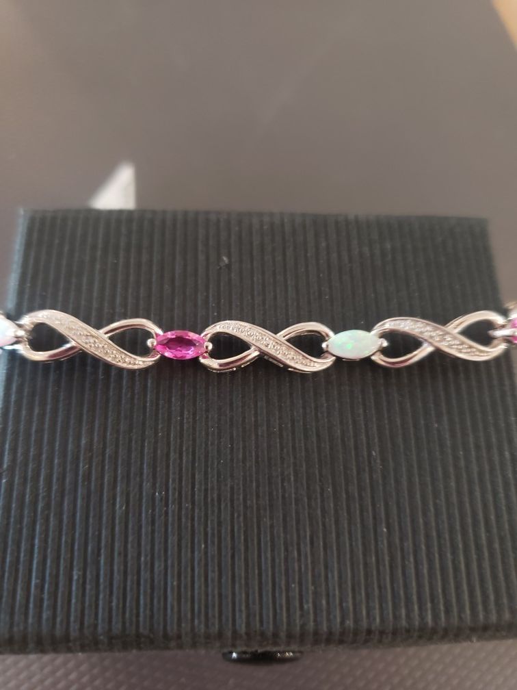 Diamond/Sapphire/Opal infinity link bracelet NEW